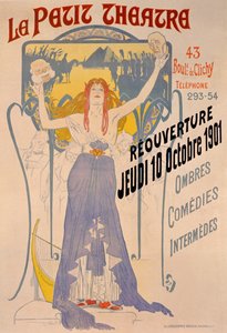 Poster die de heropening op 10 oktober van Le Petit Theatre, Boulevard Clichy, Parijs, 1901 aankondigt